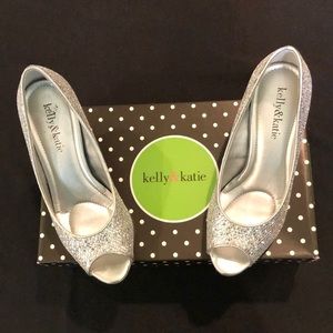 Silver open toe sparkly heels